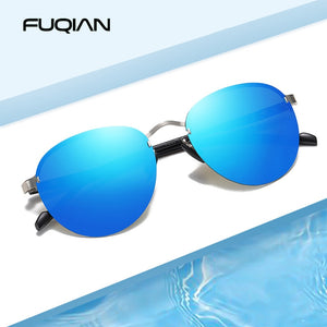 FUQIAN 2023 Round Polarized Sunglasses Men Women Rimless Sun Glasses Male Ultra Light TR90 Driver's Eyeglasses UV400