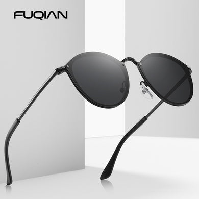 FUQIAN 2023 Occhiali da sole rotondi da uomo Cat Eye Occhiali da sole da donna Vintage Metal Driving Occhiali da sole maschili Nero Rosa Occhiali UV400 