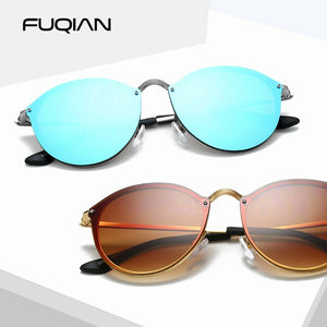 FUQIAN 2023 Round Sunglasses Men Cat Eye Women Sun Glasses Vintage Metal Driving Male Sunglass Black Pink Eyewear UV400