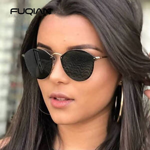 FUQIAN 2023 Round Sunglasses Men Cat Eye Women Sun Glasses Vintage Metal Driving Male Sunglass Black Pink Eyewear UV400