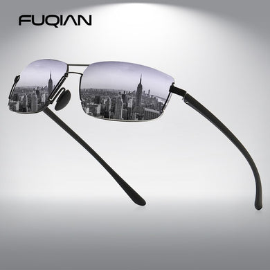 FUQIAN Brand Designer Rectangle Men Polarized Sunglasses 2023  Rimless Male Sun Glasses Ultra Light TR90 Driving Eyeglass