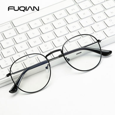 FUQIAN Classic Round Frame Glasses Women Men 2023 Optical Frames Clear Lens Reading Glass