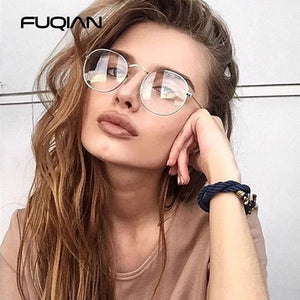 FUQIAN Classic Round Frame Glasses Women Men 2023 Optical Frames Clear Lens Reading Glass