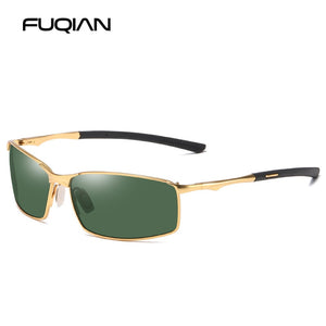 FUQIAN Driving Polarized Sunglasses Men  Metal Square Male Sun Glasses Outdoor Sunglass Gafas De Sol
