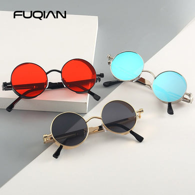 FUQIAN Gothic Steampunk Occhiali da sole Uomo Donna Classic Round Metal Black Occhiali da sole Retro Male Eyewear UV400 