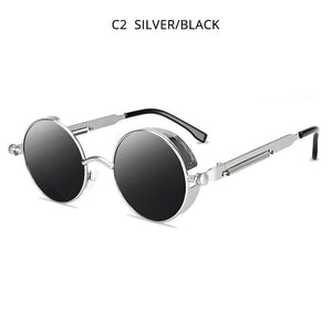 FUQIAN Gothic Steampunk Occhiali da sole Uomo Donna Classic Round Metal Black Occhiali da sole Retro Male Eyewear UV400 