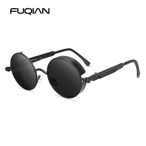 FUQIAN Gothic Steampunk Occhiali da sole Uomo Donna Classic Round Metal Black Occhiali da sole Retro Male Eyewear UV400 