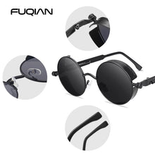 Carica l&#39;immagine nel visualizzatore di Gallery, FUQIAN Gothic Steampunk Occhiali da sole Uomo Donna Classic Round Metal Black Occhiali da sole Retro Male Eyewear UV400 