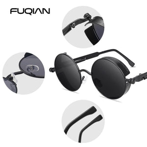 FUQIAN Gothic Steampunk Occhiali da sole Uomo Donna Classic Round Metal Black Occhiali da sole Retro Male Eyewear UV400 