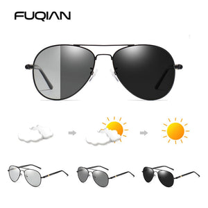 FUQIAN  Pochromic Sunglasses Men Women Chameleon Polarized Pilot Sun Glasses Anti-glare Driving Eyeglasses UV400