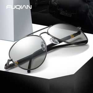 FUQIAN Photochromic Sunglasses Men Women Chameleon Polarized Pilot Sun Glasses Anti-glare Driving Eyeglasses UV400