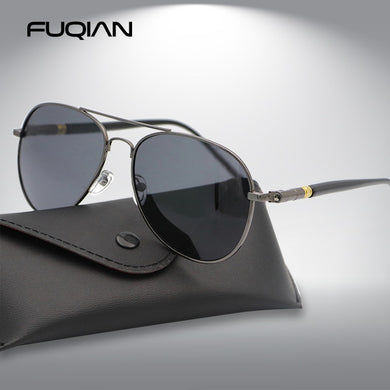 FUQIAN Pilot Men Polarized Sunglasses Oversized Metal Aviation Male Sun Glasses Classic Black Driving Shades UV400