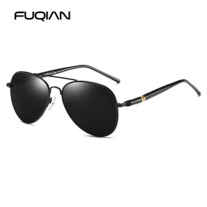 FUQIAN Pilot Men Polarized Sunglasses Oversized Metal Aviation Male Sun Glasses Classic Black Driving Shades UV400