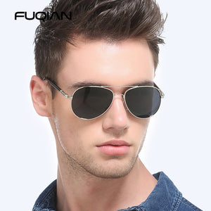 FUQIAN Pilot Men Polarized Sunglasses Oversized Metal Aviation Male Sun Glasses Classic Black Driving Shades UV400