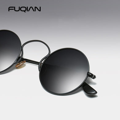 FUQIAN  Small Round Polarized Men Sunglasses Brand Design Steampunk Women Sunglass Anti Blue Ray Glasses