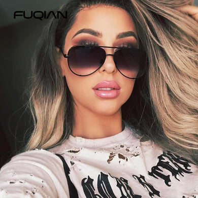 FUQIAN Classic Metal Aviation Sunglasses Women Alloy Pilot Sun Glasses Men Gradient Lens Driving Shades Ladies UV400