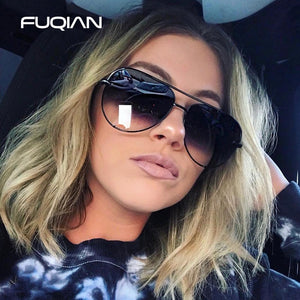 FUQIAN Classic Metal Aviation Sunglasses Women Alloy Pilot Sun Glasses Men Gradient Lens Driving Shades Ladies UV400