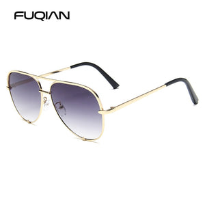FUQIAN Classic Metal Aviation Sunglasses Women Alloy Pilot Sun Glasses Men Gradient Lens Driving Shades Ladies UV400