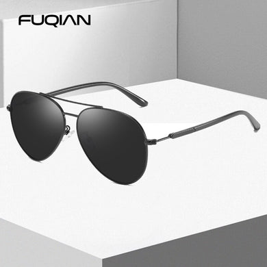 FUQIAN Stylish Polarized Sunglasses Men Women Metal Pilot Sun Glasses Male Ultra Light TR90 Driving Shades UV400