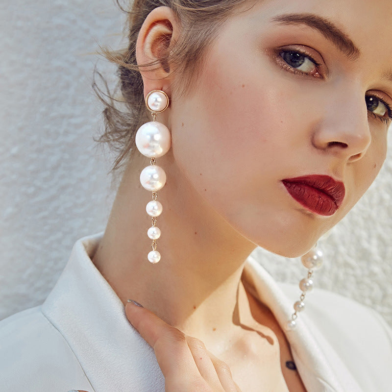 Fashion Gold Color Simulated-pearl Bridal Drop Earrings Dangle Long Earring Jewelry Gift for Women Bride Wedding Party