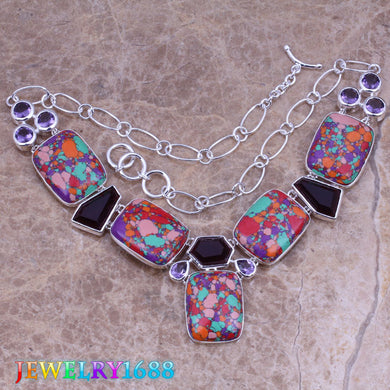 Fabulous Multicolor Natural Stone 925 Sterling Silver Grade Necklace L494
