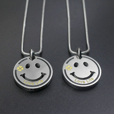 Face smile love life necklaces pendant chain necklace man collier femme stainless steel necklace gifts for women man family 55cm