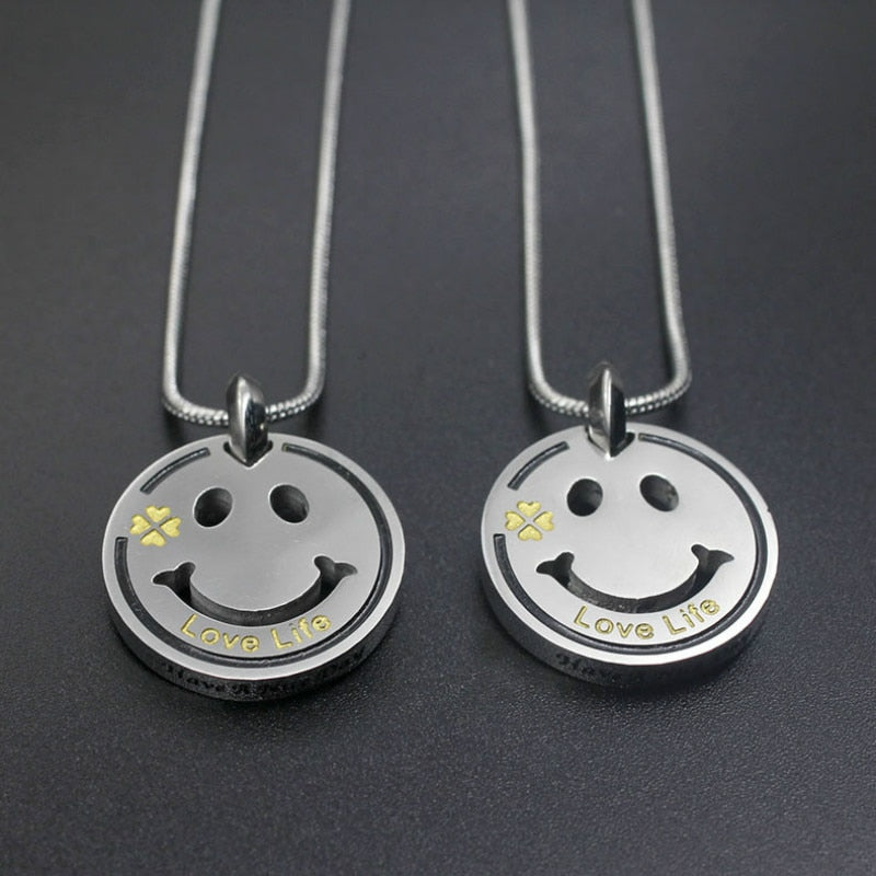 Face smile love life necklaces pendant chain necklace man collier femme stainless steel necklace gifts for women man family 55cm