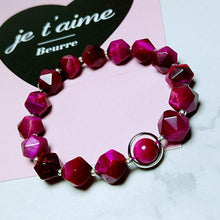 Carica l'immagine nel visualizzatore di Gallery, Braccialetti in pietra naturale sfaccettata con occhio di tigre rosso rosa da 8 mm per donna Bracciale in argento sterling 925 con perline gioielli 