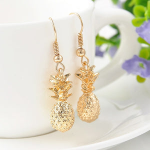 Fahsion Women Lady Metal Gold Fruit Pineapple Shape Pendant Dangle Earring Party Charm Earring Jewelry