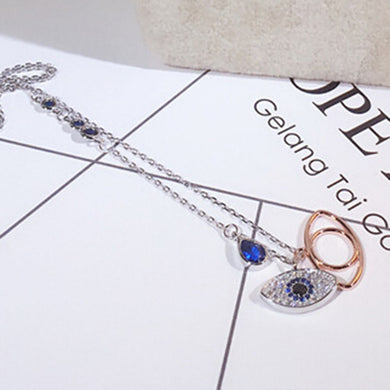 Famous Design Double Blue Evil Eyes Short Necklace For Women Gold Color Cubic Zirconia Charm Feminino Bijuterias