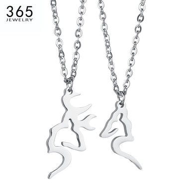 Famous Hand Cut Coins Buck And Doe Lover Necklace Stainless Steel Kissing Heart Shape Necklace Set For Couple Drop Shipping