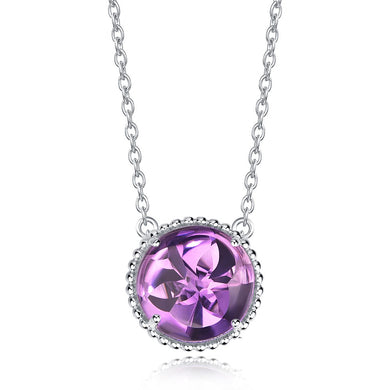 Fantasy 5.95ct Natural Amethyst Sterling Silver Round Lucky Necklace