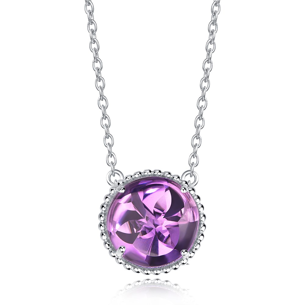 Collana portafortuna rotonda in argento sterling con ametista naturale fantasy da 5,95 ct 