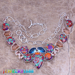 Fascinating Multicolor Multigem 925 Sterling Silver Grade Necklace L630