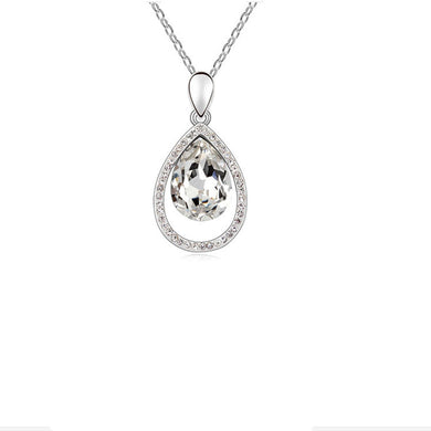 Fashion 2017 Crystal Full Of Rhinestone Water Drop Pendants Necklace Link Chain Silver Plated For Women Wedding Jewelry