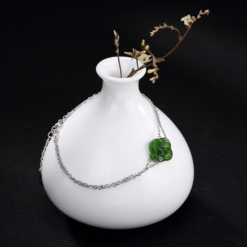 Fashion 2018 New S925 pure silver natural hetian jade jade clovers contracted joker ms silver bracelet jewelry wholesale