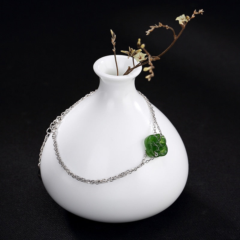 Fashion 2018 New S925 pure silver natural hetian jade jade clovers contracted joker ms silver bracelet jewelry wholesale