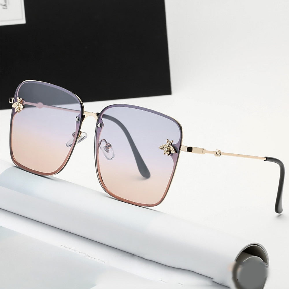 2023 Gold Bee Square Sunglasses Women Retro Oversized Glasses Men Shades Metal Frame Ladies sunglasses zonnebril dames