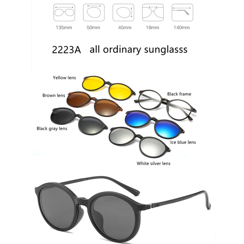 5 Lenes Magnet Sunglasses Clip Mirrored Clip on Sunglasses Men Polarized Glasses Clip Custom Prescription Myopia