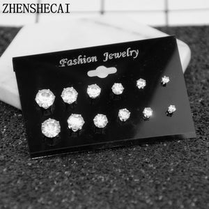 Fashion 6 Pair/set Punk Accessories Crystal Stud Earrings Set For Women Round Fashion Design Brincos Jewelry Bijoux e022