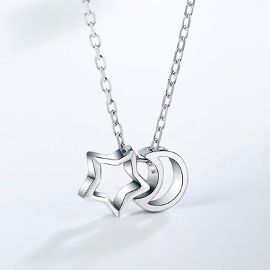 Fashion 925 Sterling Silver Moon Star Penadnt Necklaces For Women Romantic Anniversary Birthd Gift Fine Jewelry TWED205D