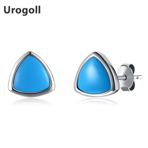 Fashion 925 Sterling Silver Turquoise Triangle Stud Earrings Woman Girl Fashion Party Jewelry Engagement Gifts