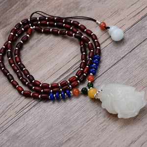Fashion 925 Sterling Silver Women Pendant Necklace Jade Cabbage Sandalwood Beads Rope Chain Thai Silver Choker Jewelry CH001512