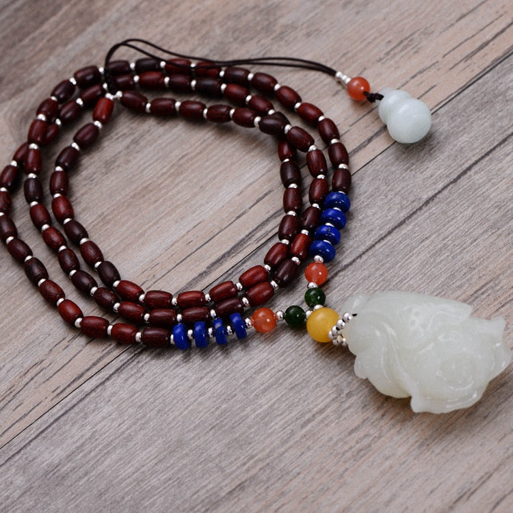 Fashion 925 Sterling Silver Women Pendant Necklace Jade Cabbage Sandalwood Beads Rope Chain Thai Silver Choker Jewelry CH001512