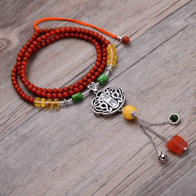 Fashion 925 Sterling Silver Women Pendant Necklace South Red Agate Hollow Lock Rope Chain Thai Silver Choker Jewelry CH001380