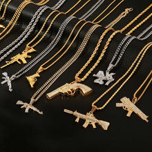 Load image into Gallery viewer, Revolver Uzi Gun Pendant Necklaces Women Men Hip Hop Jewelry Steampunk Bling Rhinestone Gold Long Chain Necklace