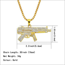 Load image into Gallery viewer, Revolver Uzi Gun Pendant Necklaces Women Men Hip Hop Jewelry Steampunk Bling Rhinestone Gold Long Chain Necklace