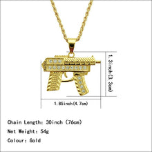 Load image into Gallery viewer, Revolver Uzi Gun Pendant Necklaces Women Men Hip Hop Jewelry Steampunk Bling Rhinestone Gold Long Chain Necklace