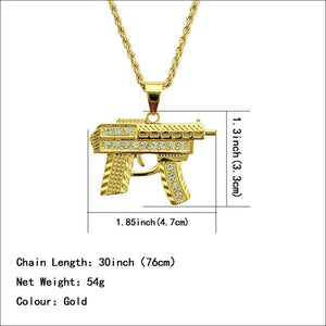 Revolver Uzi Gun Pendant Necklaces Women Men Hip Hop Jewelry Steampunk Bling Rhinestone Gold Long Chain Necklace