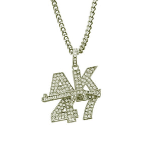 Revolver Uzi Gun Pendant Necklaces Women Men Hip Hop Jewelry Steampunk Bling Rhinestone Gold Long Chain Necklace